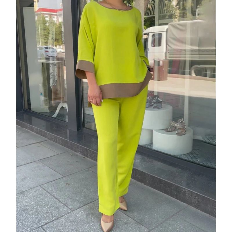 Women's Clothing Women's Loose Large Size Casual Round Neck Top Shirt Straight Pants Suit_ecoleips.com