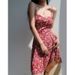 French Vintage Style V-neck Red Floral Print Camisole Slim-fit, Waist-cinching, Tie-waist Short Dress, Vacation Dress_ecoleips.com
