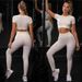 ng2510292 Ng2510292 Seamless High-elastic Tight-fitting Set Manufacturer, Women's Solid Color High-waisted Sports Set, Short-sleeved Long_ecoleips.com