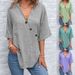 Women's Clothing Women's Shirt Tops V Neck Solid Color Linen Fabric Shirt_ecoleips.com