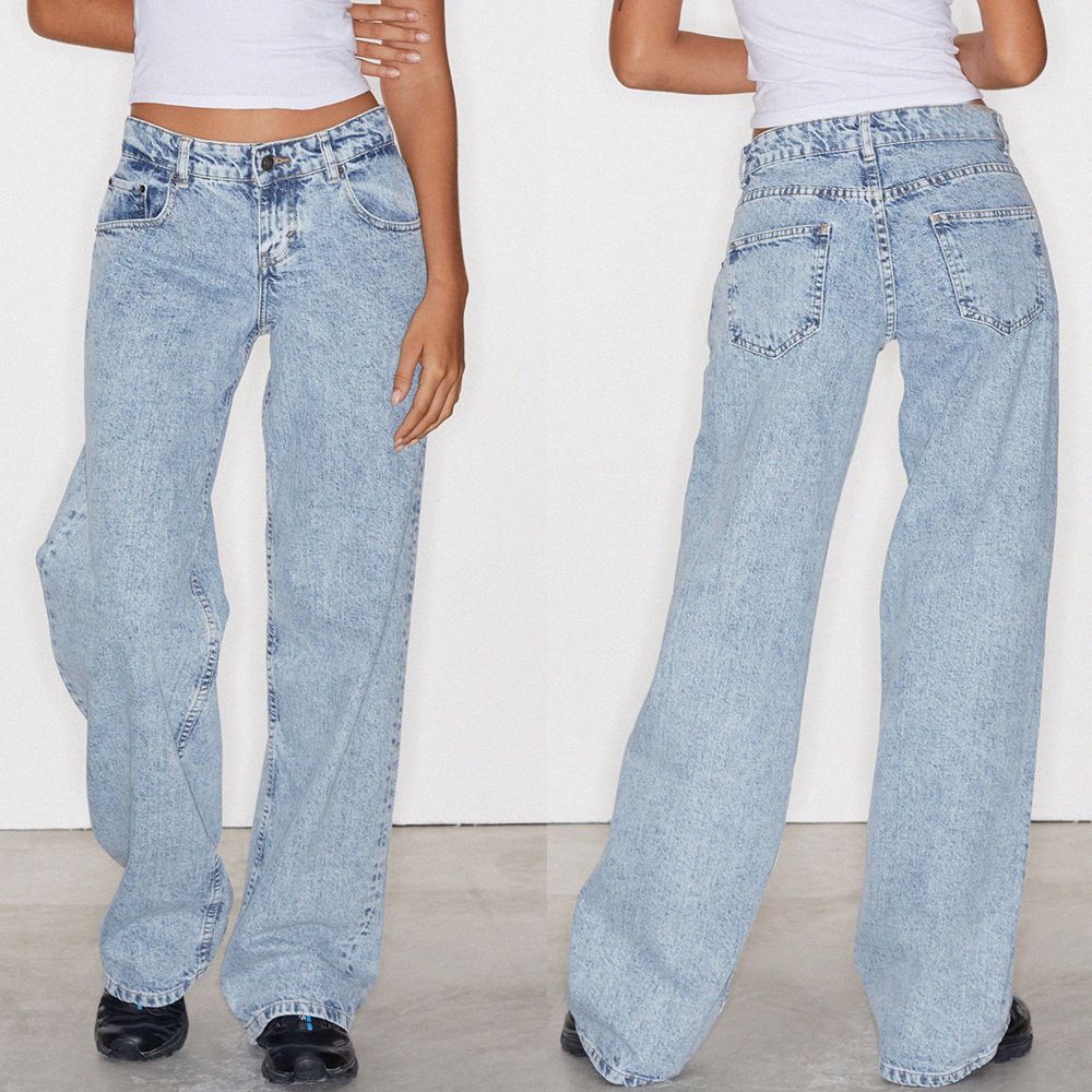 Women's Clothing Low Waist Straight Pants Washed Light Blue Denim Trousers_ecoleips.com