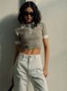 Women's Clothing Summer Sexy Navel Baring Lapel Tops For Women Contrasting Tight Short Sleeved Knitted Sweaters_ecoleips.com