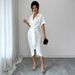 Elegant V-Neck Wrap Dress With Belt – Women’s Bodycon Midi Dress (Stretch & Wrinkle-Resistant) – Sophisticated Office & Evening Wear_ecoleips.com