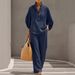 Relaxed Fit Pure Color Linen-Blend Shirt And Pants Set For Women, Comfortable Casual Two-Piece Outfit With Pockets_ecoleips.com