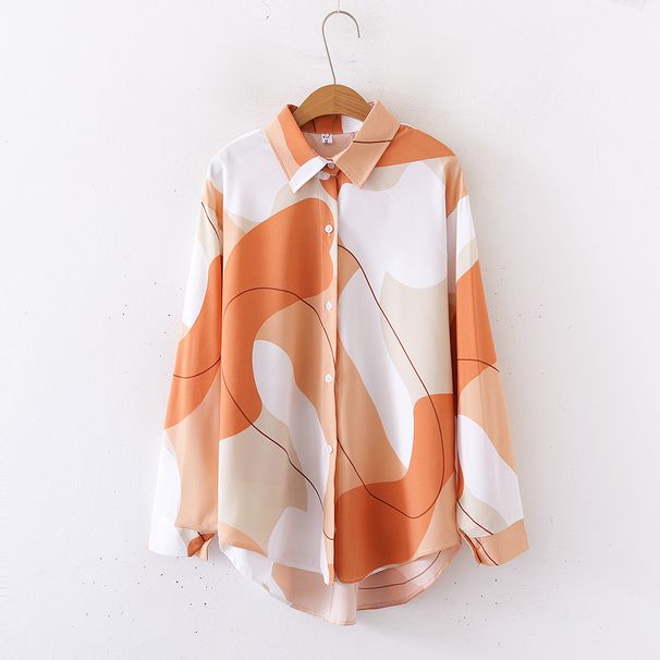 New Floral Print Loose Fit Turn-down Collar Long Sleeve Fashion Shirt For Women_ecoleips.com