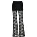 Women's Clothing New Fashion Sexy Versatile Pants Lace Splicing Slim See Through High Waist Flared Pants For Women_ecoleips.com