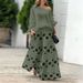 Autumn Elegant Fashion Print Women's Suit Two-piece Casual One-Neck Off-Shoulder Long-Sleeve Solid Color Top Loose Culottes Suit_ecoleips.com