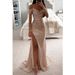 Women's Clothing Sexy Fine Flash Slit Ball Gown Sequin Dress_ecoleips.com