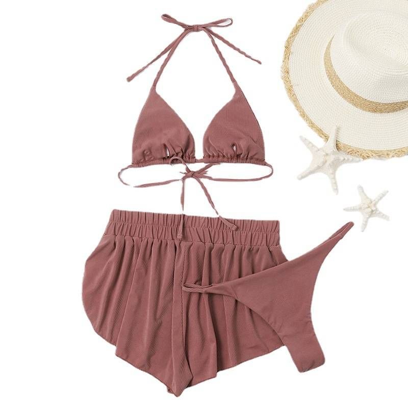 Women's Clothing Solid Color Two Piece Women's Swimsuit Three Piece Swimsuit With Chest Pad Bikini Swimsuit_ecoleips.com