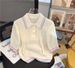 Sweet Korean-Style Women's Polo Stripe Knit Top Summer Casual Short Sleeve Tee Contrast Color Design_ecoleips.com