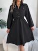 Women's Casual Button-Up Long Sleeve Shirt Dress Tie Waist Fitted Spring/Summer Thin Clothing_ecoleips.com