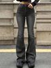 Women's Slimming Stretch Jeans Simple Gray Versatile Design Flared Pants_ecoleips.com