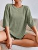 Fashion Casual Solid Color Spring Crew Neck Loose Women's Shorts Set_ecoleips.com