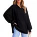 Women's Autumn Winter Hoodie Waffle Knit Side Slit Pullover Sweatshirt Long Sleeve with Pockets Fashionable Casual Top for Women_ecoleips.com
