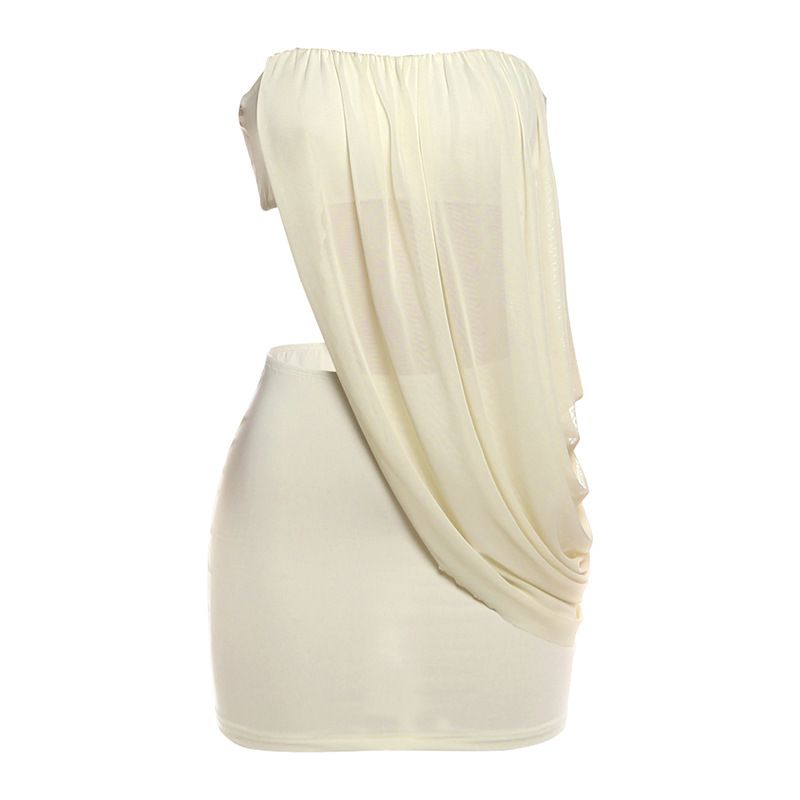 Summer Style Women's Sleeveless Sexy Strapless Mesh Vest Solid Color Slim Short Skirt Set_ecoleips.com