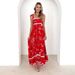Cross-border 2025 New European And American Style Small Floral Wave Strap Suspender Elegant A-line Dress For Women_ecoleips.com