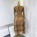 Women’s Ruffled Halter Neck & High-Waist Mesh Two-Piece Set – Autumn Slim Fit Commuter Outfit (Brown, One Size Fits All)_ecoleips.com