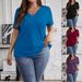 Plus-Size Brushed Ribbed V-Neck T-Shirt For Women – Soft Cross-Front Casual Top, Spring 2025 Trendy Essential_ecoleips.com