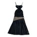 Women's Clothing Seaside Holiday Style Sexy Mesh Splicing Suspender Dress Pleated Waist Slim Drape Long Skirt_ecoleips.com