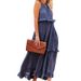 Elegant Tiered Maxi Dress For Women - Flowy Summer Floor-Length Dress With Straps, Round Neck & Loose Fit_ecoleips.com