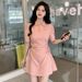 Women's Sweet And Spicy Slim Fit Short Sleeve Polo Collar Dress Button Down Fashion Spring Summer Style Waist Cinching Short Skirt_ecoleips.com