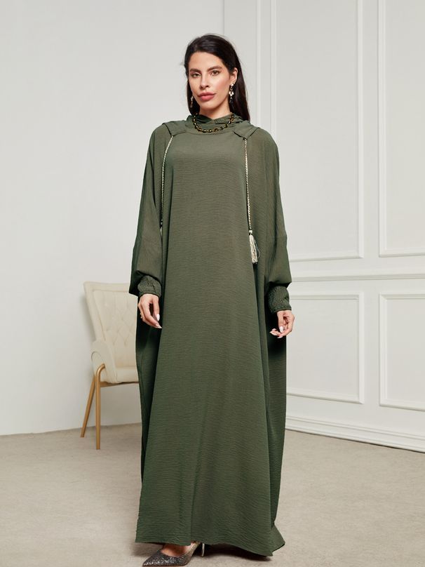 New Muslim Hooded Headscarf Long Skirt Rope Fashionable And Elegant Dress Robe_ecoleips.com