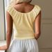 Voya Women's Retro Square Neck Fashionable Pleated Waist Cinching Short Spicy Girl Top_ecoleips.com
