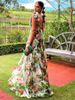 Women's Clothing Rose Print Pleated Chest Wrap Large Swing Elegant Suspender Long Skirt Female_ecoleips.com