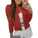Women's round neck long-sleeved solid color cardigan casual versatile sequined jacket_ecoleips.com