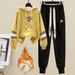 Women's Clothing Fashion Suit Plus Velvet And Thickened Autumn And Winter Stylish Hooded Sweatshirt Casual Sweatpants Warm Two Piece Suit_ecoleips.com