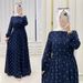 Modest Abaya Dress/Muslim Dress Women Elegant Muslim Abaya Dress With Bubble Sleeves & Tie-Waist – Modest Long Maxi Dress For Women (Blue)_ecoleips.com