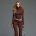 Women's High Neck Long Sleeve Tracksuit Set With Flared Pants - Solid Color Casual Outfit For Yoga, Workout & Daily Wear (White, Black, Brown, S-2xl)_ecoleips.com