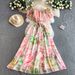 Elegant Off The Shoulder Ruffle Dress French Style Vacation Inspired Floral Print Cinched Waist Flowing Skirt For Spring And Summer_ecoleips.com