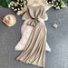 Women's Clothing Elegant French Style Off The Shoulder Top Women's Ruffled Hem Tie Waist Two Piece Set_ecoleips.com