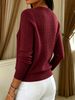 Burgundy Cable Pit Rib Knit Cardigan, Loose Lightweight Breathable Soft Skin-touch Button Long Sleeve Jacket_ecoleips.com