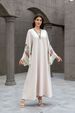 Modest Abaya Dress Muslim Women's Elegant Embroidered Arabic Dress V Neck Tassel Detail Middle Eastern Style Abaya For Cultural Events_ecoleips.com
