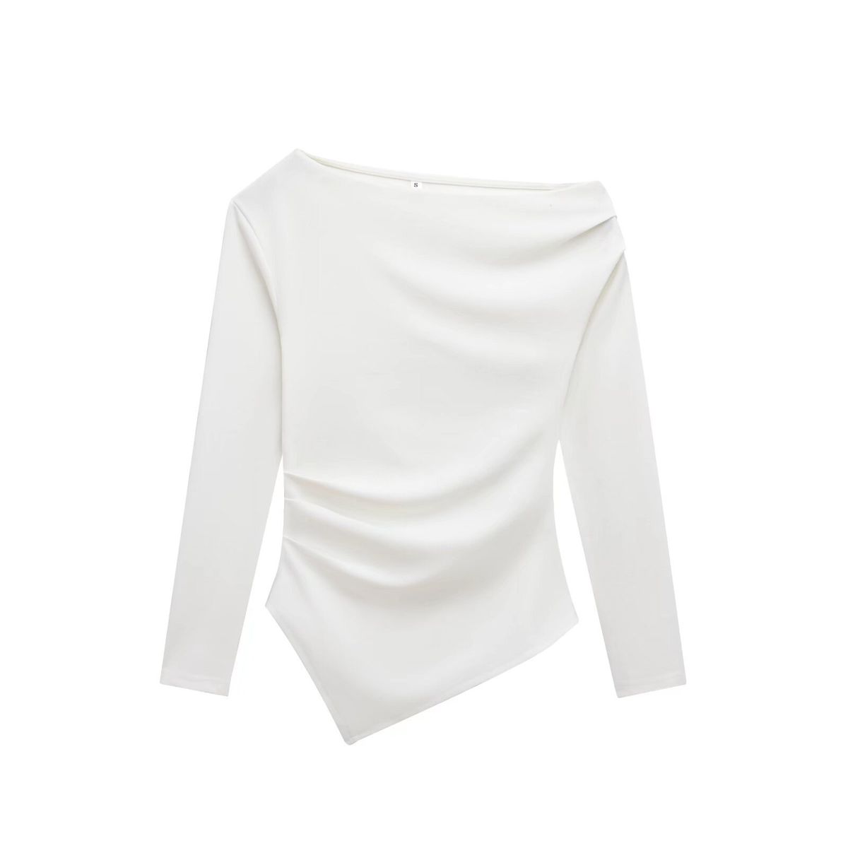 Women's Asymmetrical Pleated T-Shirt Long Sleeve Solid Color European And American Style Top for Autumn Foreign Trade_ecoleips.com