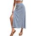 2026 Summer New Women's Fashion Floral Print Skirt, European And American Style, Cross-Border Slit A-Line Bodycon_ecoleips.com