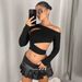 Voya Women's 2026 Spring/Summer New Collection European And American Ins Style T-shirt Irregular Slant Neck Off Shoulder Long Sleeve Top_ecoleips.com