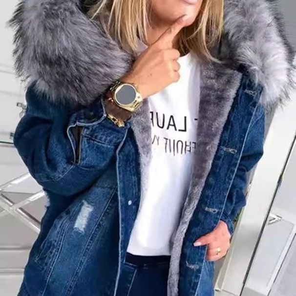 Women's Clothing Women's Ripped Denim Jacket Fleece Lined Thickened Warm Winter For Formal & Casual For Women_ecoleips.com