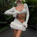 Women's Ruffled Skirt Set With Push Up Bralette Long Sleeved Top Sexy Temperament_ecoleips.com