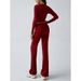 Indie Fashion Sports Yoga Long Sleeve T-Shirt Solid Color Trouser Set Slim Fit_ecoleips.com