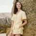 Lace Trim V-Neck Top & Tie-Waist Shorts Set – 100% Cotton Summer Outfit For Women (Yellow) Versatile Neutrals_ecoleips.com