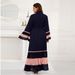 Verve Muslim Fashion Pleated Color Block Sleeve Long Dress Robe_ecoleips.com