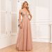 Women's Clothing Off The Shoulder Sling Double V Neck Sequin Embroidery Splicing Party Dress Elegant A Line Tulle Dress_ecoleips.com