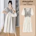 Summer New Korean Fashion Puff Short Sleeve V-Neck Striped Patchwork Maternity Dress_ecoleips.com