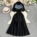 Women's Clothing Half Zipper Stand Collar Sweater Waist Slim Swing Mid Length Dress_ecoleips.com