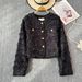 Women's Short Tweed Jacket 3D Floral Embroidery Elegant Blazer for Office Evening Beige Black Pink M L_ecoleips.com