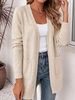 Oatmeal V Neck Pit Rib Knit Cardigan, Loose Lightweight Breathable Soft Skin-touch Pocket Open Front Sweater_ecoleips.com