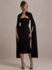 Mozision Cape Long Sleeve Sexy Midi Dress For Women Autumn Winter New Square Collar Back Slit Bodycon Club Party Long Dress_ecoleips.com